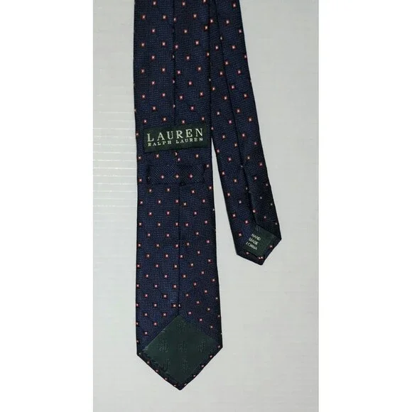 Lauren Ralph Lauren Mens Silk Tie 3.25"x60" Dark Navy Blue Red Geometric - Picture 3 of 5